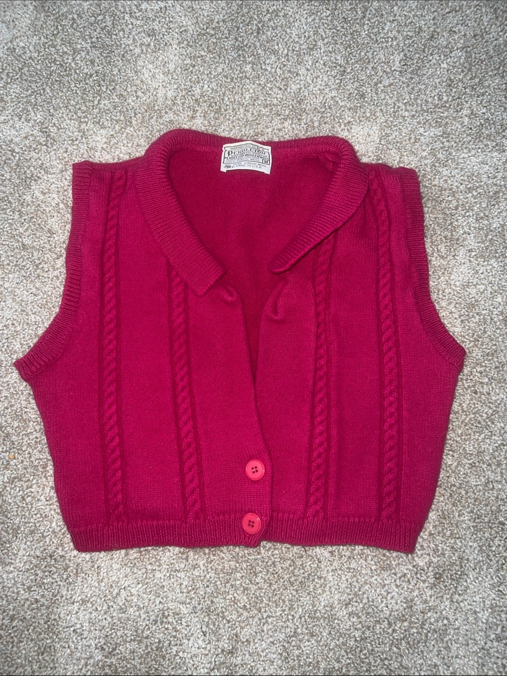 Pendleton Fuchsia Cable-Knit 100% wool Sleeveless Cardigan Vest
